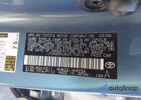 2006 Toyota Prius z USA, uszkodzony, nr VIN JTDKB20U663175412